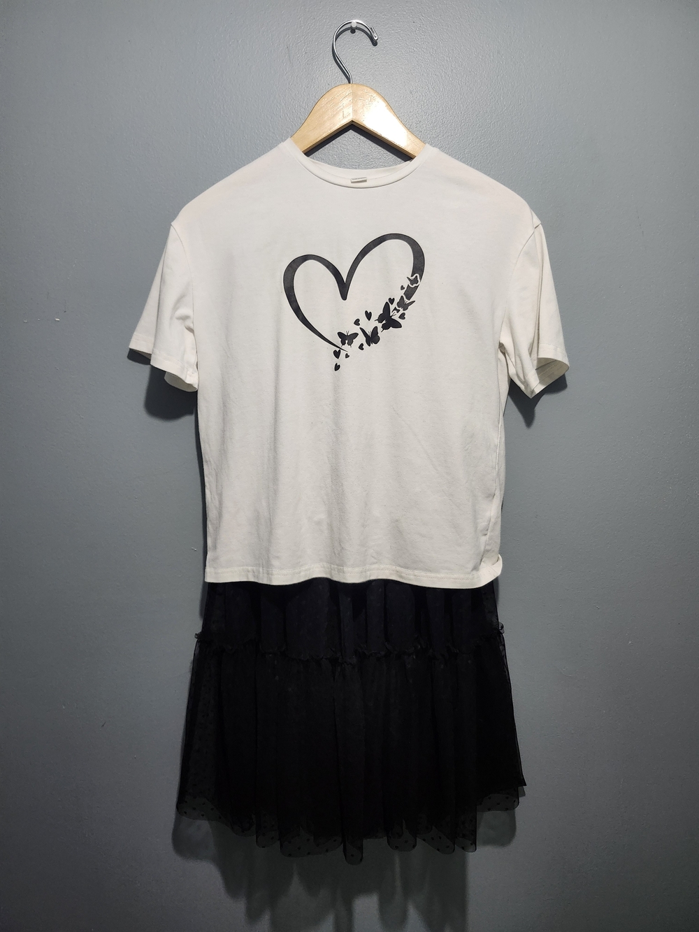 SHEIN White Top and Black Tulle Skirt Matching Set